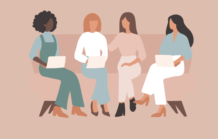 Illustration de quatre femmes en discussion